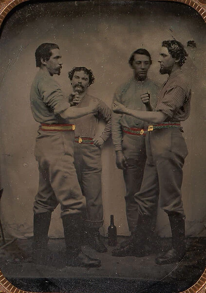 Four Pugilists with a Bottle at Their Feet, 1870-80s. Creator: Unknown