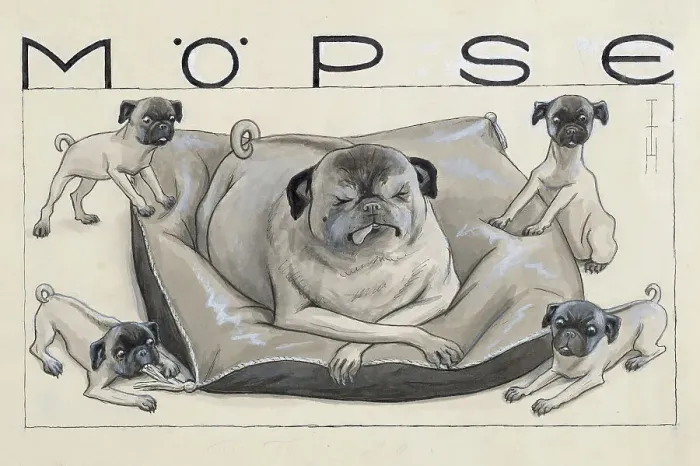 Framed Print : Pugs. Creator: Heine, Thomas Theodor (1867-1948) Framed Print : Pugs. Creator: Heine, Thomas Theodor (1867-1948)