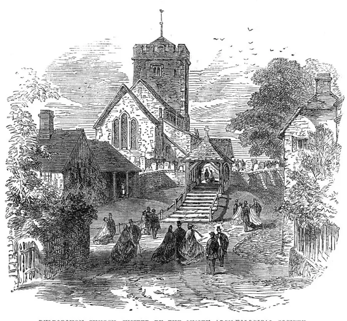 Framed Print : Pulborough Church, visited by the Sussex Archaeological Society, 1865. Creator: Unknown Framed Print : Pulborough Church, visited by the Sussex Archaeological Society, 1865. Creator: Unknown