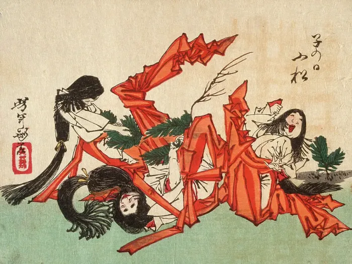 Framed Print : Pulling Pine Shoots on the Day of the Rat, 1882. Creator: Tsukioka Yoshitoshi Framed Print : Pulling Pine Shoots on the Day of the Rat, 1882. Creator: Tsukioka Yoshitoshi