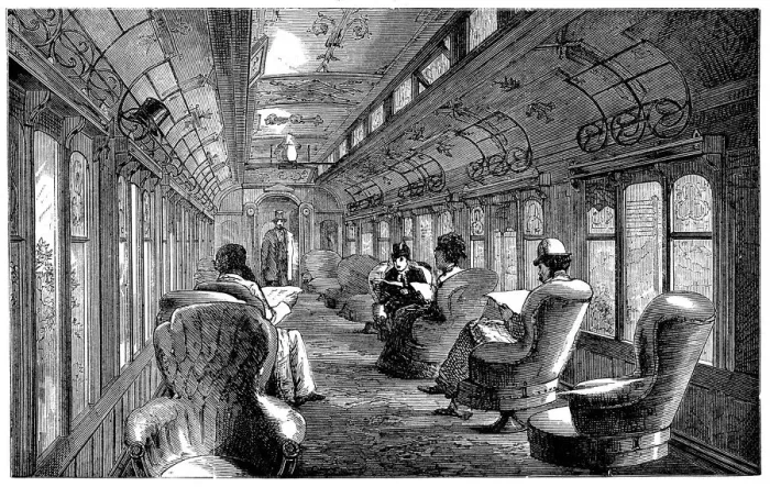 Framed Print : Pullman drawing room car on the Midland Railway, England, 1876 Framed Print : Pullman drawing room car on the Midland Railway, England, 1876