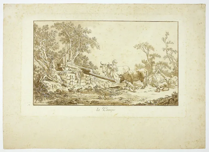 Framed Print : The Pump, 1771. Creator: Jean Baptiste Le Prince Framed Print : The Pump, 1771. Creator: Jean Baptiste Le Prince