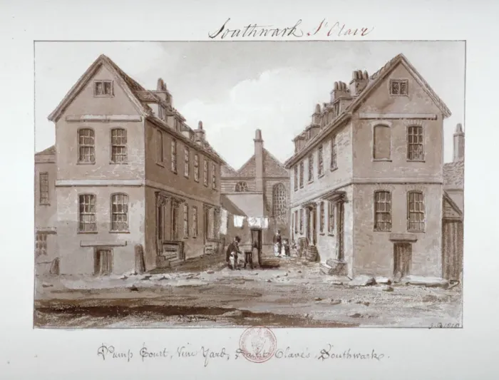 Framed Print : Pump Court, Vine Yard, Saint Olaves, Southwark, London, 1828 Framed Print : Pump Court, Vine Yard, Saint Olaves, Southwark, London, 1828