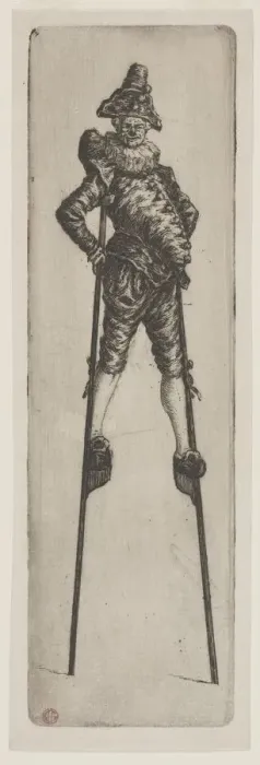 Framed Print : Punchinello on Stilts, c. 1888. Creator: Henri Charles Guerard (French, 1846-1897) Framed Print : Punchinello on Stilts, c. 1888. Creator: Henri Charles Guerard (French, 1846-1897)