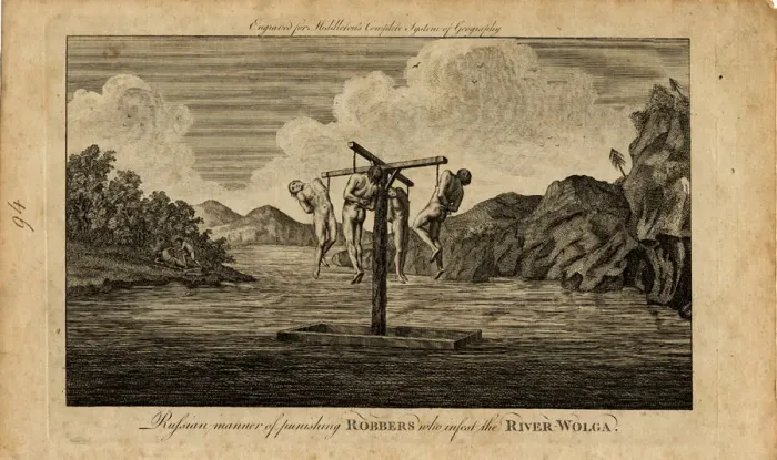 Framed Print : The Punishment of Russian Robbers on the River Volga, 1778. Artist: Anonymous