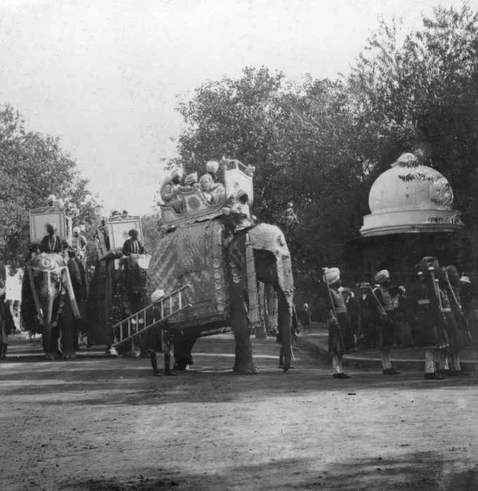 Framed Print : A Punjabi princess in an elephant procession, Delhi, India, 1900s. Artist: H Hands & Son Framed Print : A Punjabi princess in an elephant procession, Delhi, India, 1900s. Artist: H Hands & Son