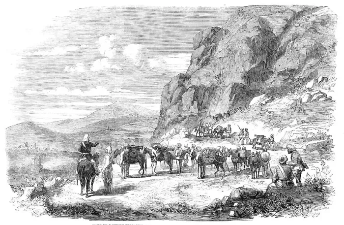 Framed Print : Punjaub Battery preparing to enter the Durwanzal Pass into the Koorum Valley, 1857. Creator: Unknown Framed Print : Punjaub Battery preparing to enter the Durwanzal Pass into the Koorum Valley, 1857. Creator: Unknown