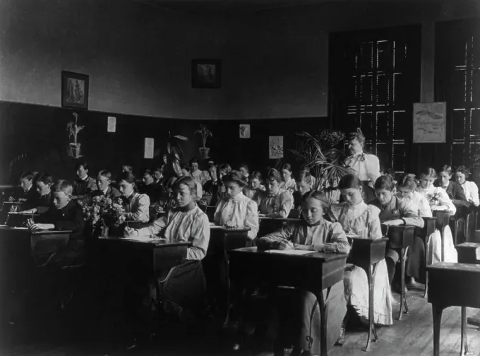 Framed Print : Pupils in class, 4th Division, (1899?). Creator: Frances Benjamin Johnston