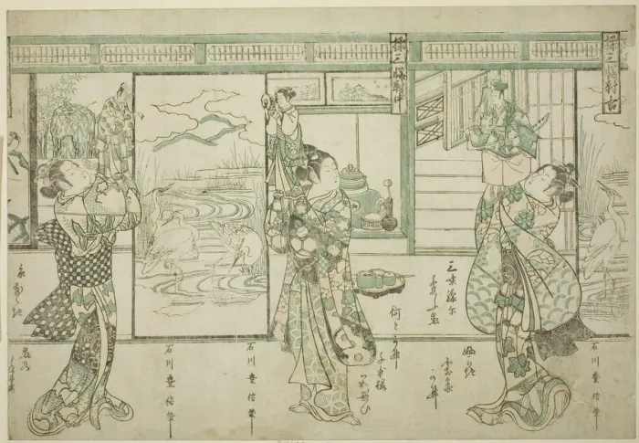 Framed Print : Puppeteers - A Set of Three (Ayatsuri sanpukutsui), c. 1752. Creator: Ishikawa Toyonobu Framed Print : Puppeteers - A Set of Three (Ayatsuri sanpukutsui), c. 1752. Creator: Ishikawa Toyonobu