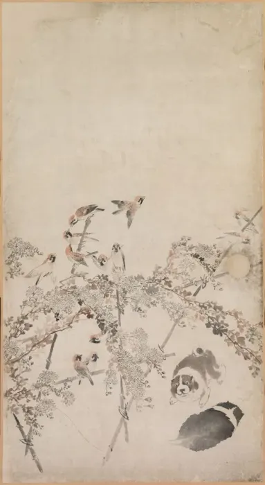 Framed Print : Puppies, Sparrows and Chrysanthemums, 1754-1799. Creator: Nagasawa Rosetsu (Japanese, 1754-1799) Framed Print : Puppies, Sparrows and Chrysanthemums, 1754-1799. Creator: Nagasawa Rosetsu (Japanese, 1754-1799)