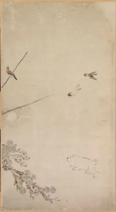 Framed Print : Puppies, Sparrows and Chrysanthemums, 1754-1799. Creator: Nagasawa Rosetsu (Japanese, 1754-1799) Framed Print : Puppies, Sparrows and Chrysanthemums, 1754-1799. Creator: Nagasawa Rosetsu (Japanese, 1754-1799)