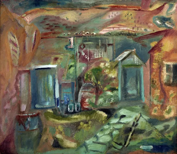 Framed Print : Purbeck courtyard, early afternoon, 1944. Creator: Frances Hodgkins Framed Print : Purbeck courtyard, early afternoon, 1944. Creator: Frances Hodgkins
