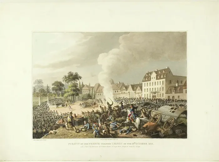 Framed Print : Pursuit of the French Through Leipzig, 1813. Creator: John Augustus Atkinson