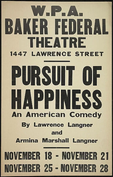 Pursuit of Happiness, Denver, 1937. Creator: Unknown