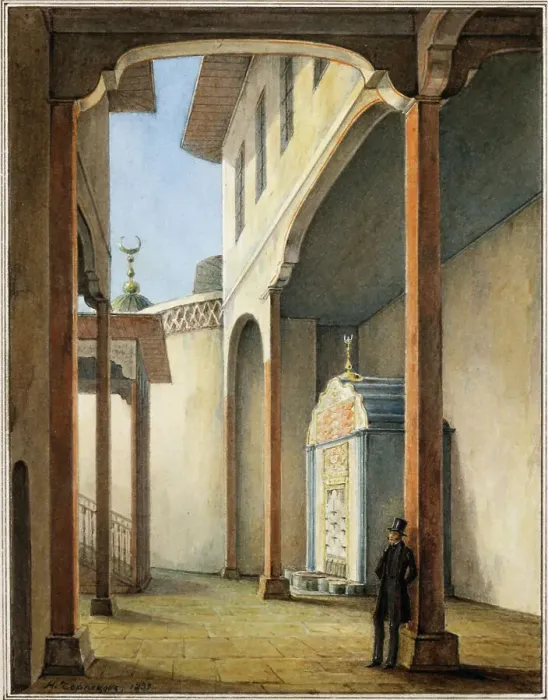 Framed Print : Pushkin in the Bakhchisaray Khans Palace, 1837. Artist: Chernetsov, Nikanor Grigoryevich (1805-1879) Framed Print : Pushkin in the Bakhchisaray Khans Palace, 1837. Artist: Chernetsov, Nikanor Grigoryevich (1805-1879)