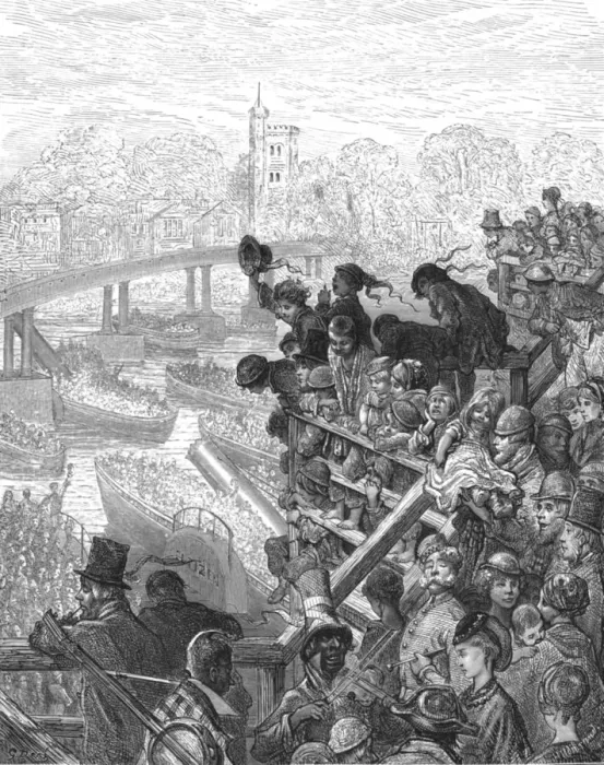 Framed Print : Putney Bridge - The Return, 1872. Creator: Gustave Doré Framed Print : Putney Bridge - The Return, 1872. Creator: Gustave Doré
