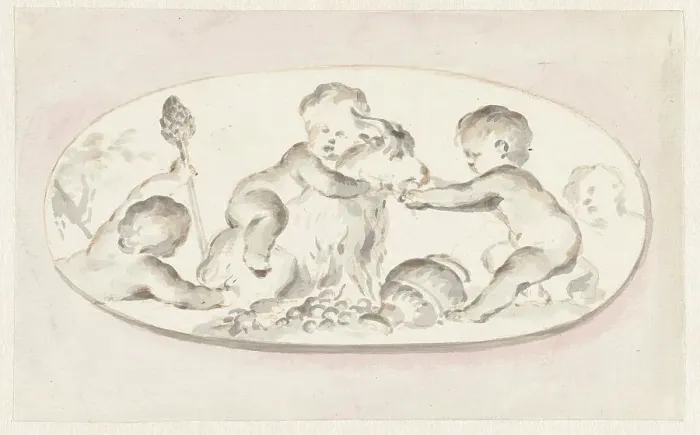 Framed Print : Putti with the attributes of Bacchus, c.1752-c.1819. Creator: Juriaan Andriessen Framed Print : Putti with the attributes of Bacchus, c.1752-c.1819. Creator: Juriaan Andriessen