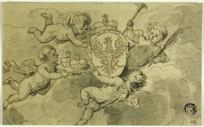 Framed Print : Putti and Coat of Arms, n.d. Creator: Gerard de Lairesse Framed Print : Putti and Coat of Arms, n.d. Creator: Gerard de Lairesse