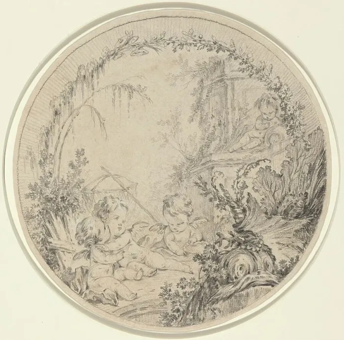 Framed Print : Three Putti with a Fishing Net. Creator: Charles Eisen Framed Print : Three Putti with a Fishing Net. Creator: Charles Eisen