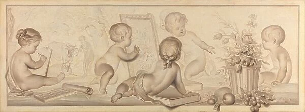 Six Putti with Flowers and Fruit and Attributes of the Art of Drawing, 1782. Creator: Juriaan Andriessen