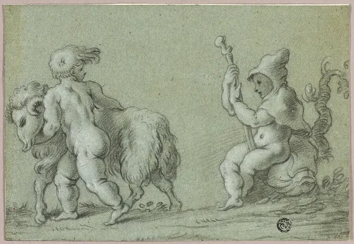 Framed Print : Putti as Goatherds, n.d. Creator: Unknown Framed Print : Putti as Goatherds, n.d. Creator: Unknown