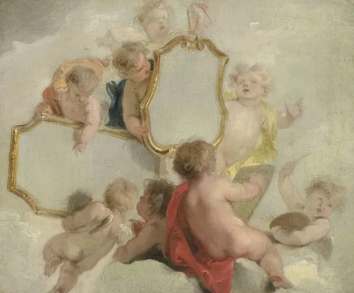 Framed Print : Putti with Mirrors, 1725-1744. Creator: Jacob de Wit Framed Print : Putti with Mirrors, 1725-1744. Creator: Jacob de Wit