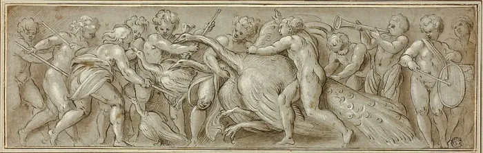 Framed Print : Putti with Peacocks and Musical Instruments, n.d. Creator: Workshop of Lattanzio Gambara Italian, c. 1530-157 Framed Print : Putti with Peacocks and Musical Instruments, n.d. Creator: Workshop of Lattanzio Gambara Italian, c. 1530-157