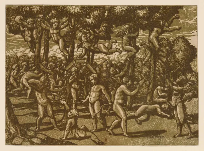 Framed Print : Putti Playing (After Raphael), 1544. Creator: Monogrammist NDB (active c. 1520-1550) Framed Print : Putti Playing (After Raphael), 1544. Creator: Monogrammist NDB (active c. 1520-1550)