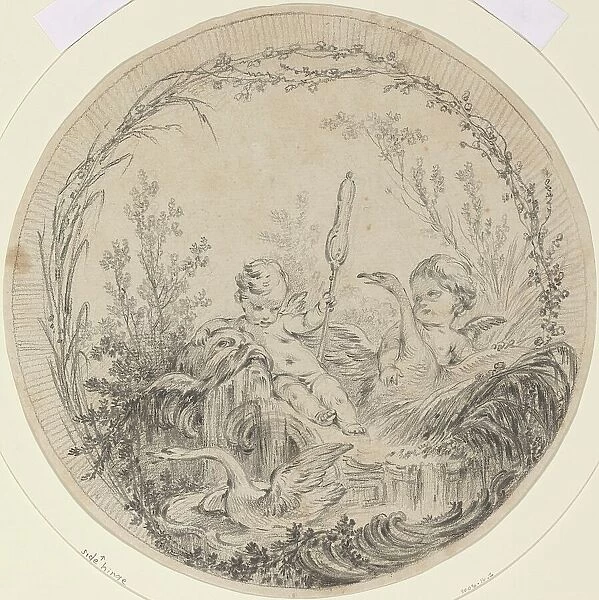 Two Putti Playing with Swans. Creator: Charles Eisen