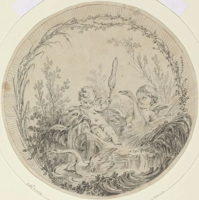 Framed Print : Two Putti Playing with Swans. Creator: Charles Eisen Framed Print : Two Putti Playing with Swans. Creator: Charles Eisen