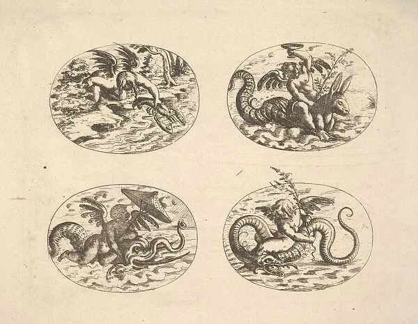 Putti with Sea Monsters, plates from the Neue Grotessken Buch, 1610