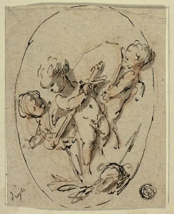 Framed Print : Putti with Shield and Sword, n.d. Creator: Jacob de Wit Framed Print : Putti with Shield and Sword, n.d. Creator: Jacob de Wit