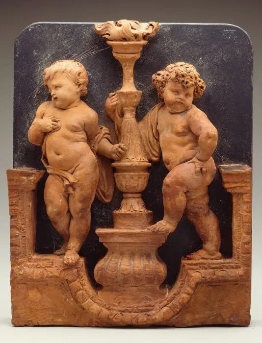 Framed Print : Two Putti Supporting a Torch, 1650 / 1700. Creator: Unknown Framed Print : Two Putti Supporting a Torch, 1650 / 1700. Creator: Unknown