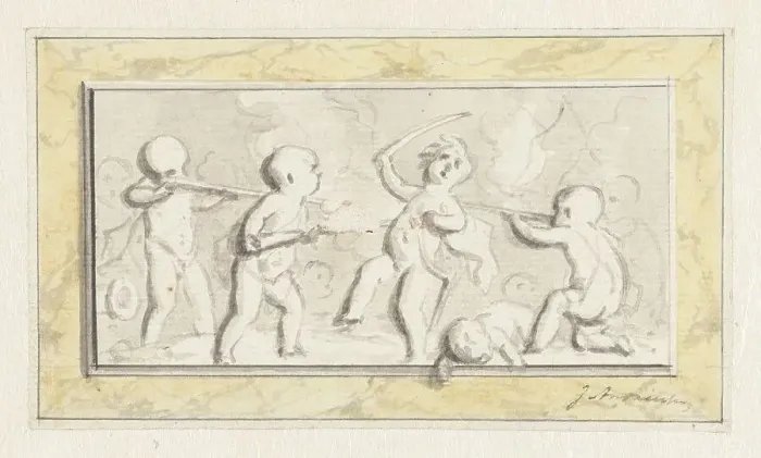 Framed Print : Putti at war, c.1752-c.1819. Creator: Juriaan Andriessen Framed Print : Putti at war, c.1752-c.1819. Creator: Juriaan Andriessen