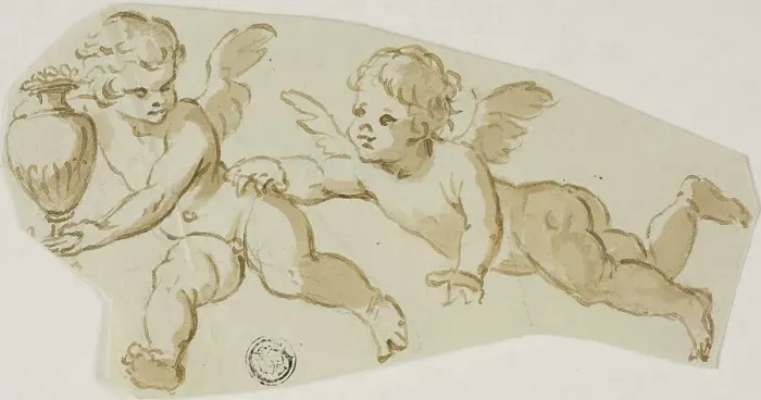 Framed Print : Putto Chasing Another Putto Carrying a Vase, n.d. Creator: Unknown Framed Print : Putto Chasing Another Putto Carrying a Vase, n.d. Creator: Unknown