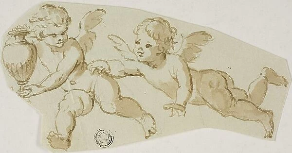 Putto Chasing Another Putto Carrying a Vase, n.d. Creator: Unknown