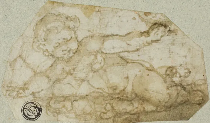 Framed Print : Putto with Garland, n.d. Creator: Andrea Lilio Framed Print : Putto with Garland, n.d. Creator: Andrea Lilio