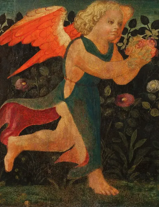 Framed Print : Putto in front of a Hedge of Roses. Creator: Unknown Framed Print : Putto in front of a Hedge of Roses. Creator: Unknown