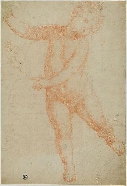Putto Poised on Right Leg (recto); Sketch of a Draped Arm (verso), 1575 / 1600. Creator: Domenico Cresti