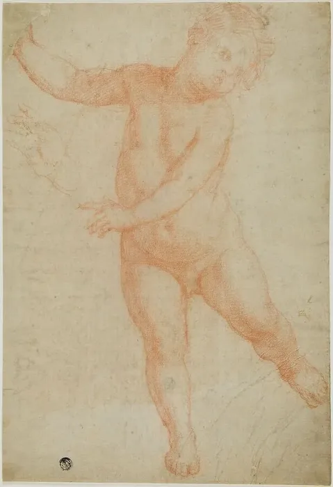Framed Print : Putto Poised on Right Leg (recto); Sketch of a Draped Arm (verso), 1575 / 1600. Creator: Domenico Cresti Framed Print : Putto Poised on Right Leg (recto); Sketch of a Draped Arm (verso), 1575 / 1600. Creator: Domenico Cresti