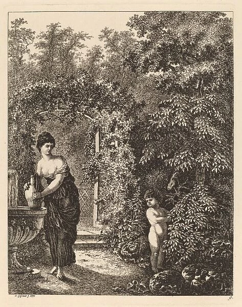 Putto Visiting a Girl at a Fountain, 1771. Creator: Salomon Gessner