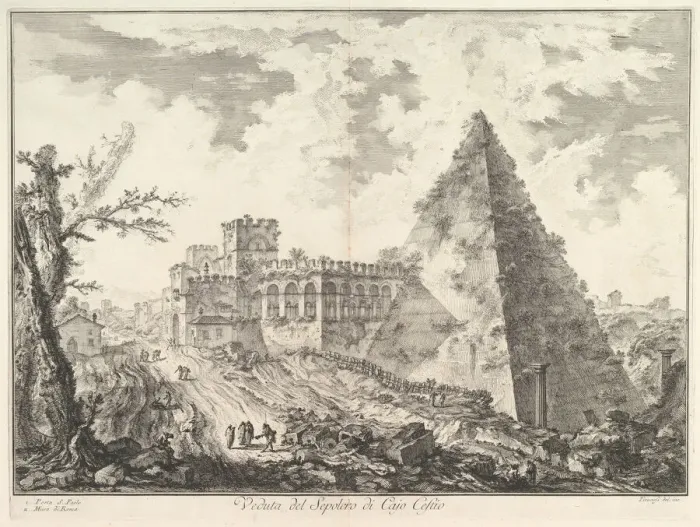 Framed Print : The Pyramid of Caius Cestius, with the Porta S. Paolo and adjoining road (Veduta del S Framed Print : The Pyramid of Caius Cestius, with the Porta S. Paolo and adjoining road (Veduta del S