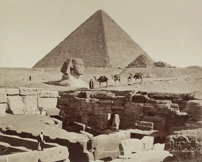 Framed Print : Pyramid of Cheops, the Sphinx and the Catacombs at Giza, 19th century. Creator: Zangaki Framed Print : Pyramid of Cheops, the Sphinx and the Catacombs at Giza, 19th century. Creator: Zangaki
