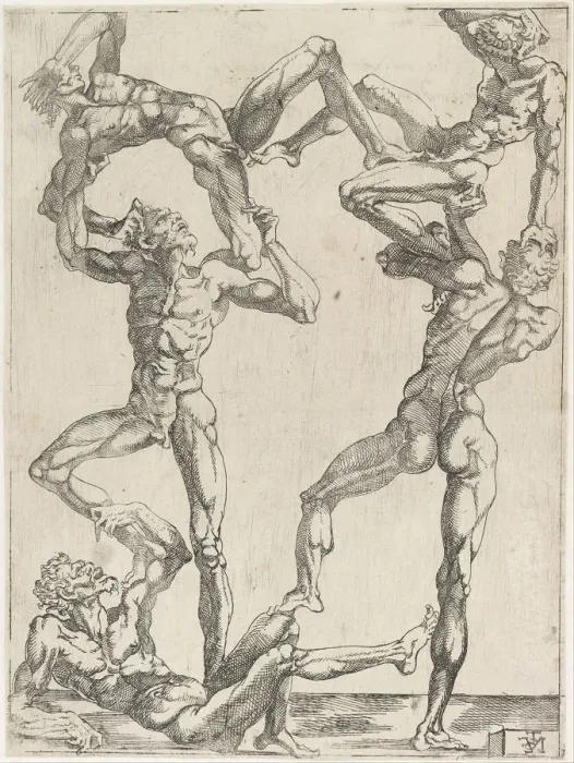 Framed Print : Pyramid of Five Men, ca 1543. Artist: Juste, Juste de (ca. 1505-ca. 1559) Framed Print : Pyramid of Five Men, ca 1543. Artist: Juste, Juste de (ca. 1505-ca. 1559)