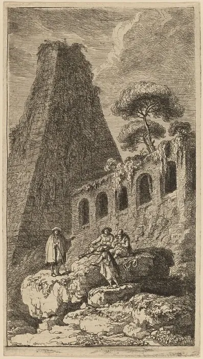 Framed Print : The Pyramid of Sesto near the Gates of St. Pauli in Rome, c. 1764. Creator: Franz Edmund Weirotter Framed Print : The Pyramid of Sesto near the Gates of St. Pauli in Rome, c. 1764. Creator: Franz Edmund Weirotter