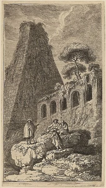 The Pyramid of Sesto near the Gates of St. Pauli in Rome, c. 1764. Creator: Franz Edmund Weirotter