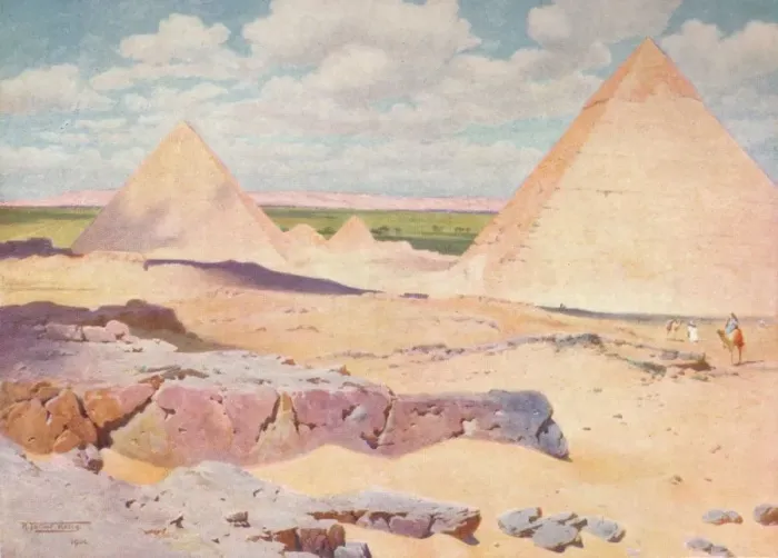 Framed Print : The Pyramids of Gizeh from the Desert, c1880, (1904). Artist: Robert George Talbot Kelly Framed Print : The Pyramids of Gizeh from the Desert, c1880, (1904). Artist: Robert George Talbot Kelly