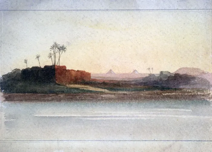Framed Print : Pyramids from the Nile, Cairo, Egypt, 19th century. Artist: GS Cautley Framed Print : Pyramids from the Nile, Cairo, Egypt, 19th century. Artist: GS Cautley