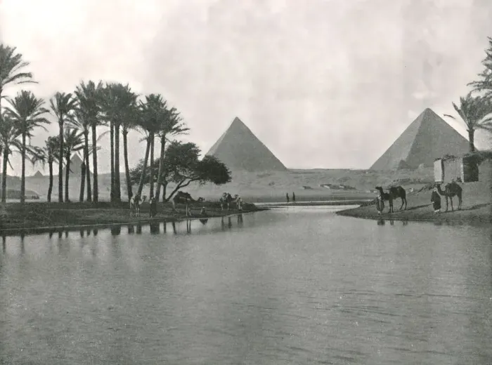 Framed Print : The Pyramids and the Nile, Gizeh, Egypt, 1895. Creator: W &s Ltd Framed Print : The Pyramids and the Nile, Gizeh, Egypt, 1895. Creator: W &s Ltd