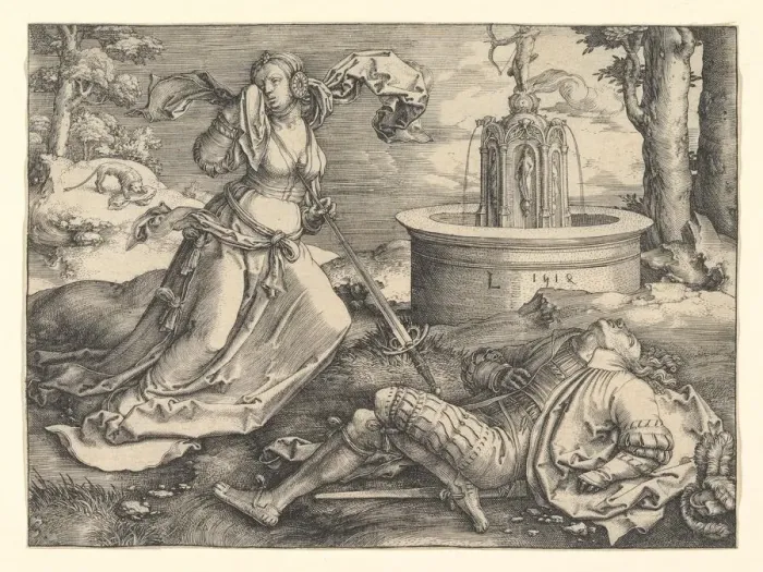 Framed Print : Pyramus and Thisbe, 1514. Creator: Lucas van Leyden Framed Print : Pyramus and Thisbe, 1514. Creator: Lucas van Leyden